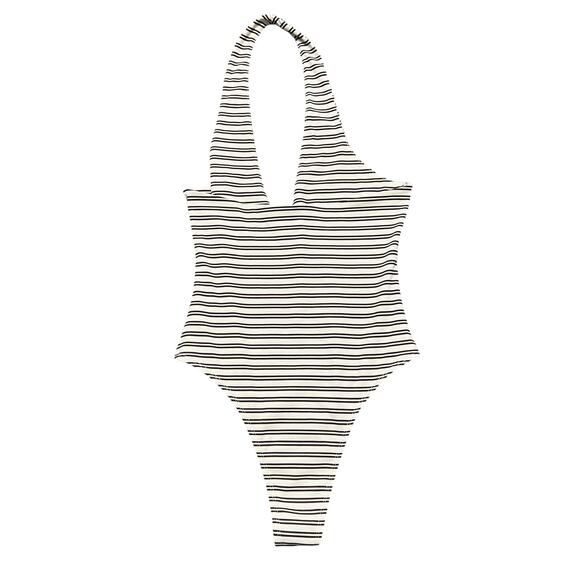 MISSGUIDED Brown & Cream Plunge Halter Nick Striped Backless Bodysuit Size M - Picture 2 of 12